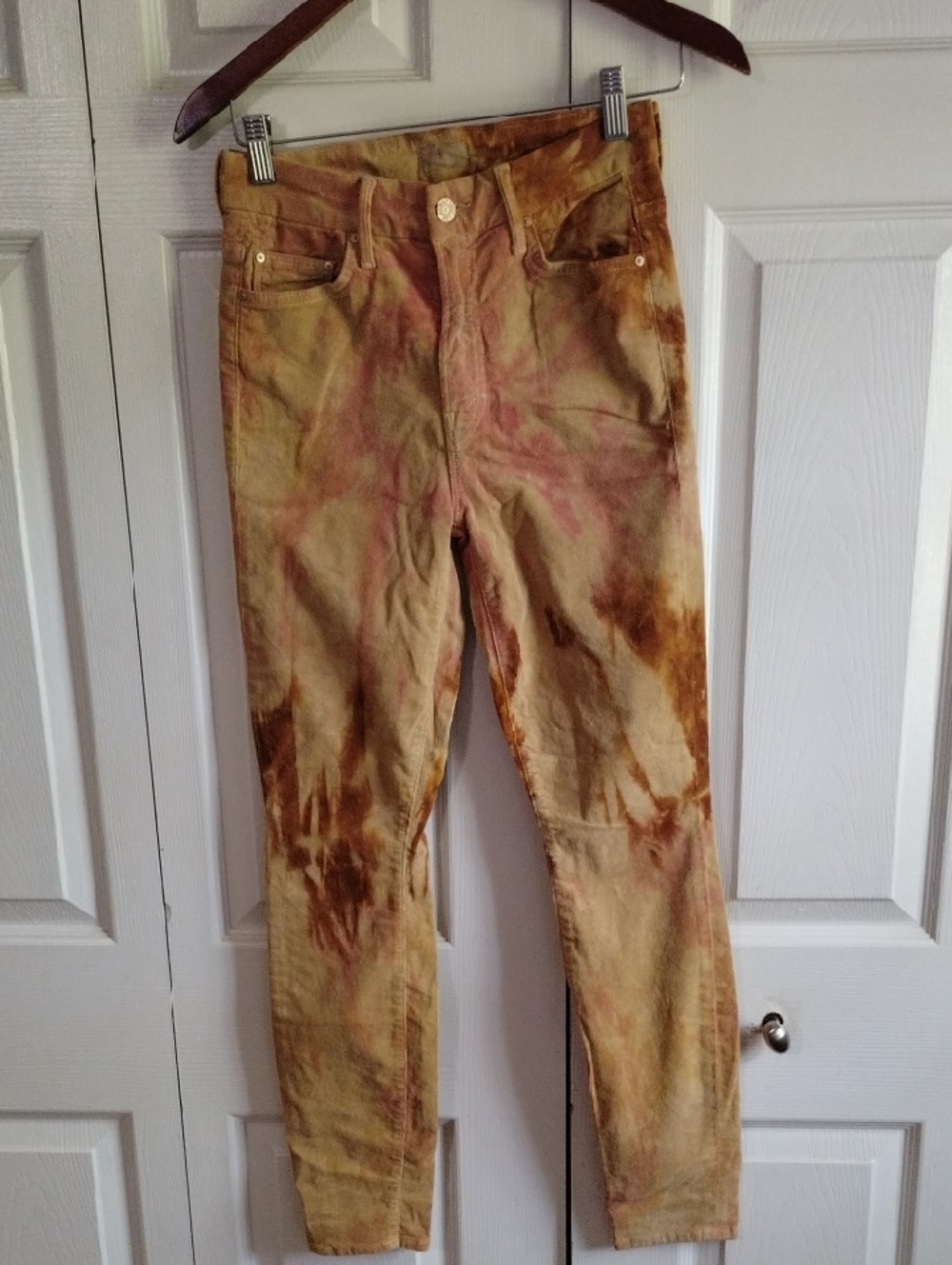 SPANX Corduroy Pants Women’s Tie-Dye Jeans in Beige and Rust Looker Size 25